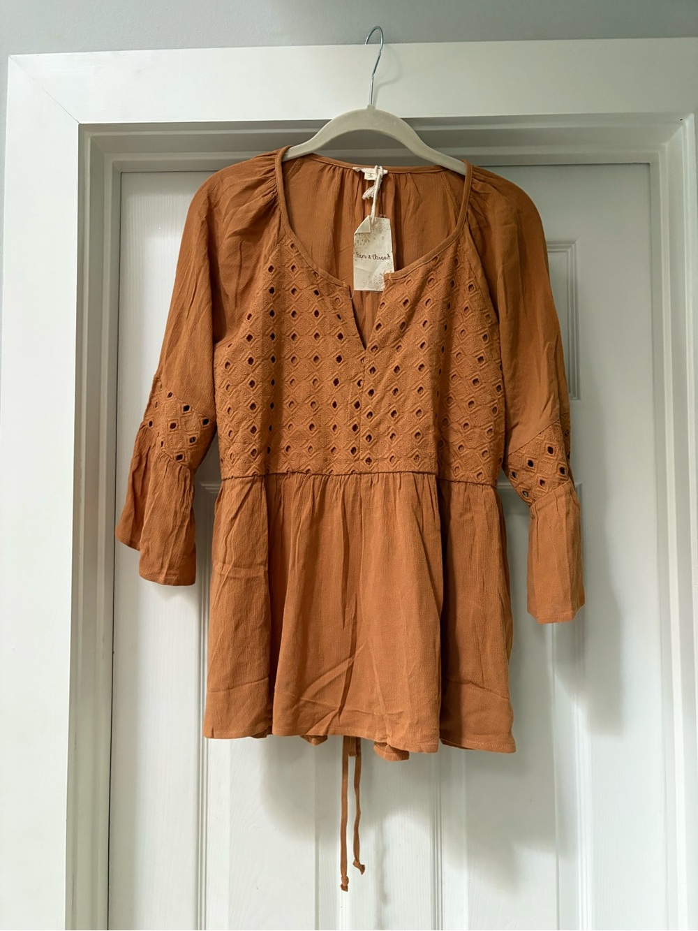 Hem & Thread Eyelet Peasant Tunic in Rust